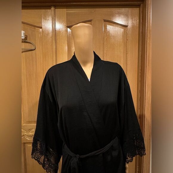 NWT In Bloom by jonquil Black Nylon Kimono Robe SZ M/L - Picture 3 of 8